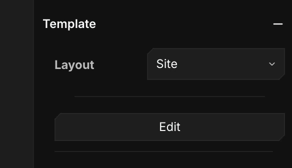 The Template section in the right panel with a Layout dropdown and an Edit button