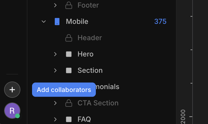 The + button at the bottom-left of the builder, with an "Add collaborators" label
