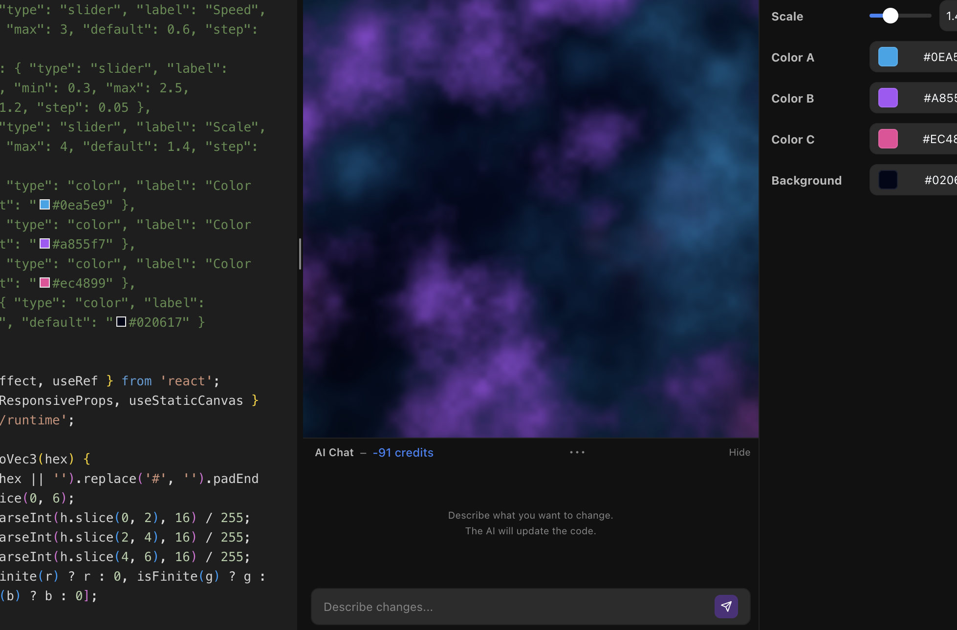 The AI chat inside the code component editor