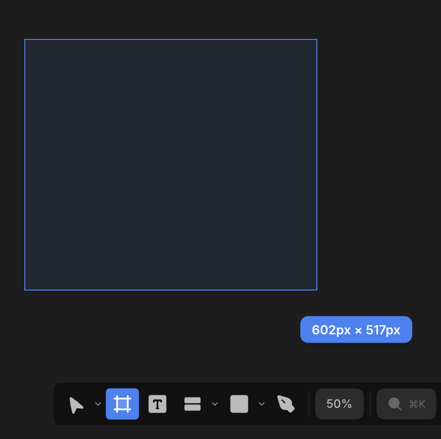 Drawing a frame on the canvas with the Frame tool