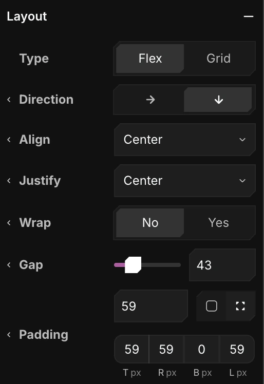 The Flex controls in the Layout section