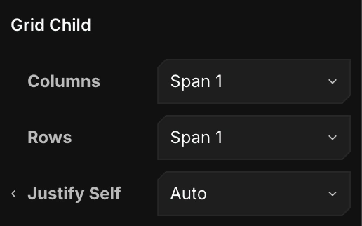 The Grid Child controls in the Layout section