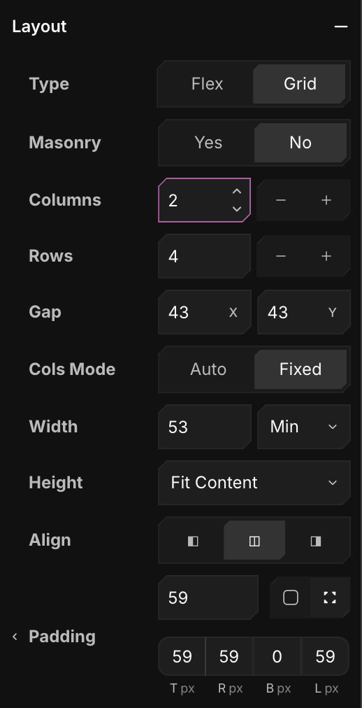 The Grid controls in the Layout section
