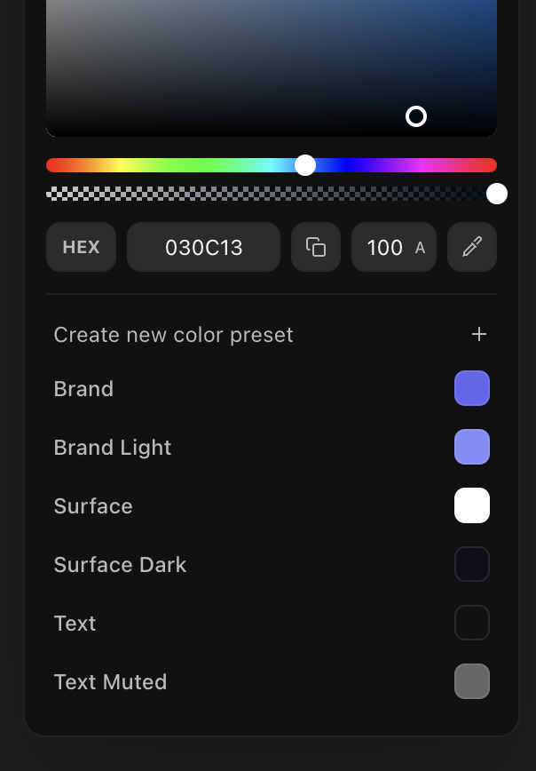 The color preset grid under the color picker