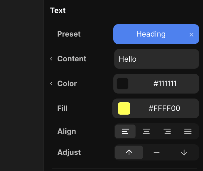 The Preset row at the top of the Text tool