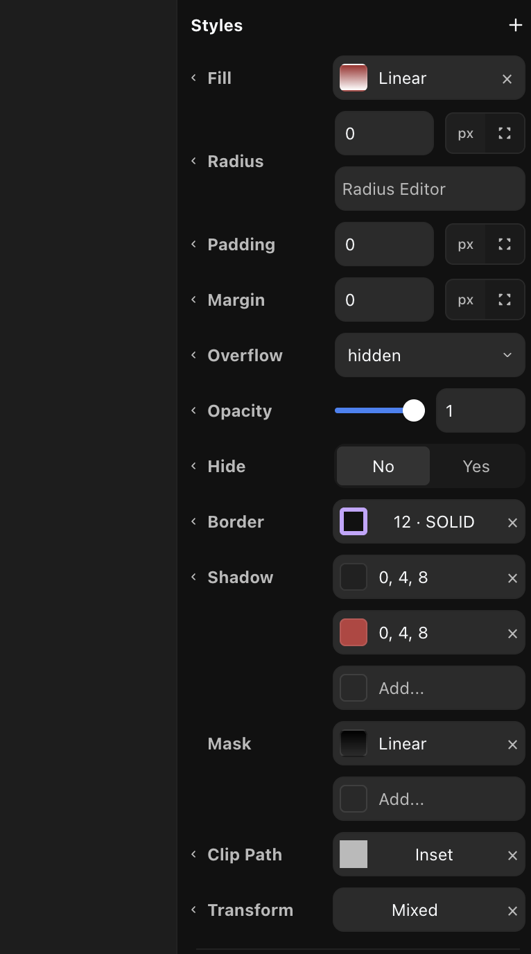 The Styles section in the right panel