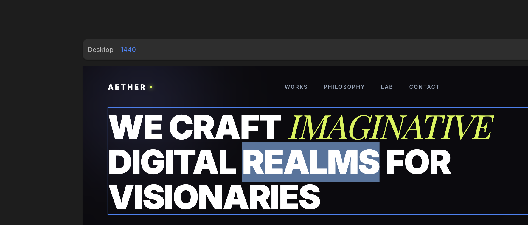 A headline mixing weights, an italic, and a color accent on the canvas